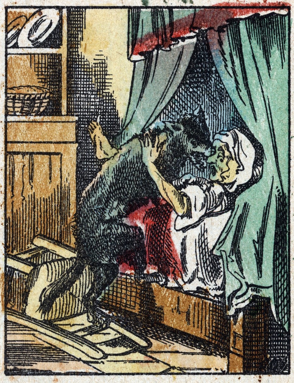 Ilustração do conto "O Capuchinho Vermelho", de Charles Perrault. Gravura em madeira de Imaging Pellerin - Epinal, sd. Final do século XIX. de French School