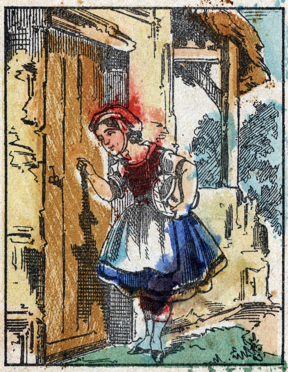 Ilustração do conto "O Capuchinho Vermelho", de Charles Perrault. Gravura em madeira de Imaging Pellerin - Epinal, sd. Final do século XIX. de French School
