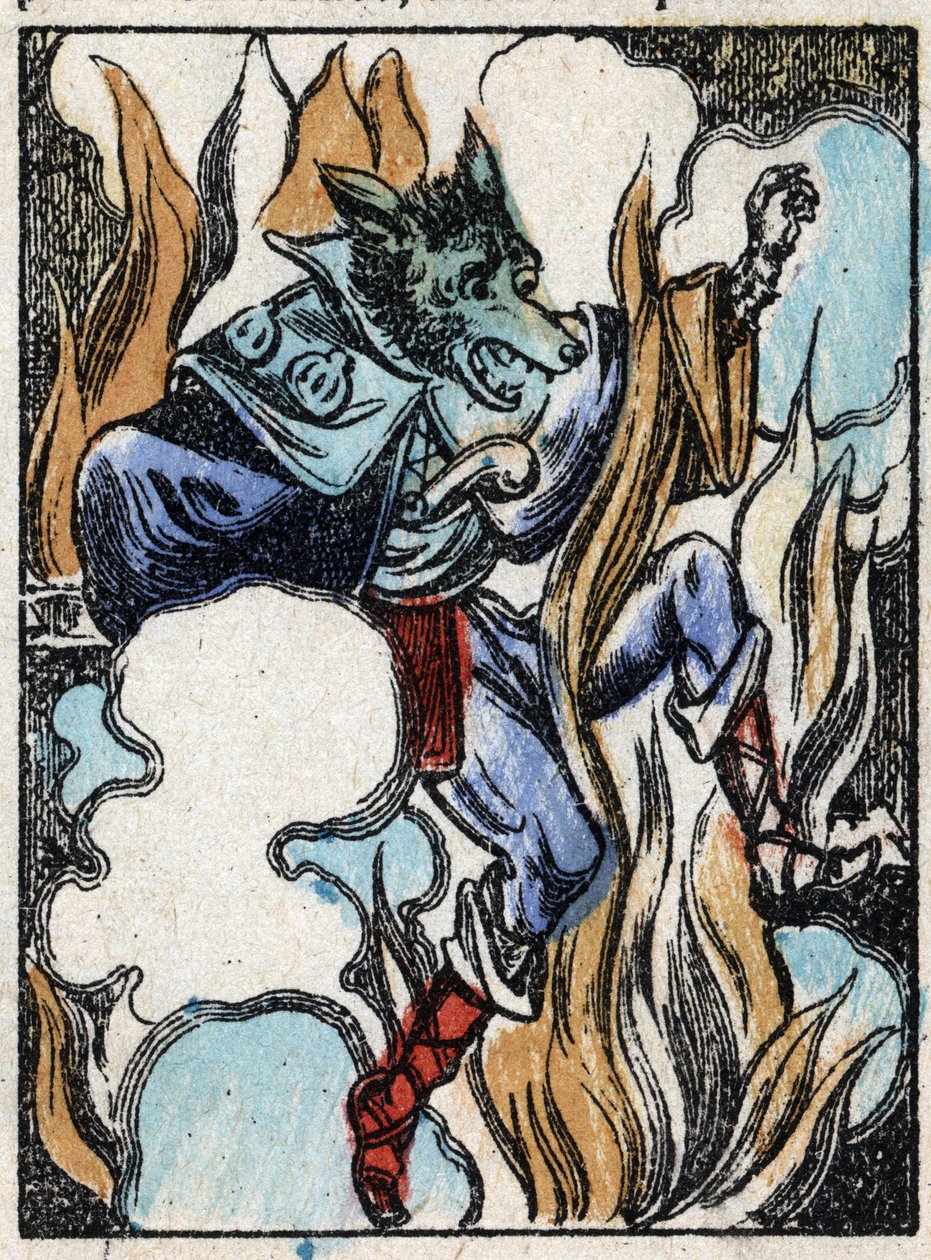 Ilustração do conto "O lobo, o bode e os sete biquetes" Gravura em madeira de Imaging Pellerin - Epinal, sd. Final do século XIX. de French School