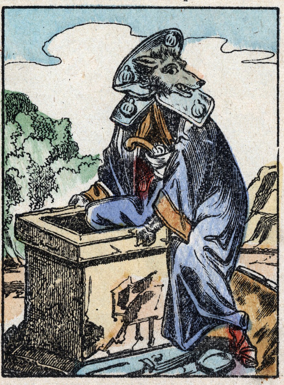 Ilustração do conto "O lobo, o bode e os sete biquetes" Gravura em madeira de Imaging Pellerin - Epinal, sd. Final do século XIX. de French School