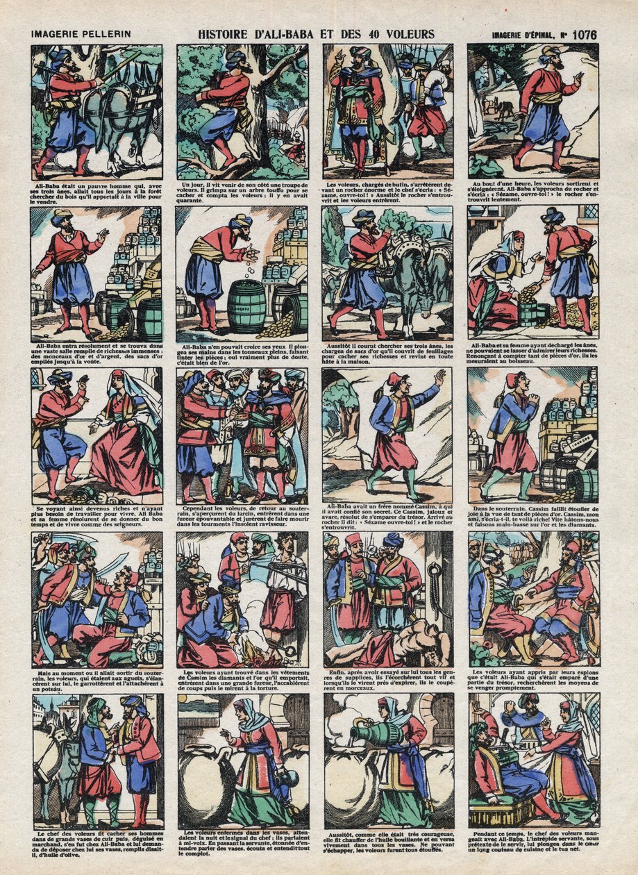 Imagens de Epinal da Casa Pellerin - cerca de 1913 - Ilustração para os Contos das Mil e Uma Noites. história de Ali Baba (Ali Baba) e 40 ladrões de French School