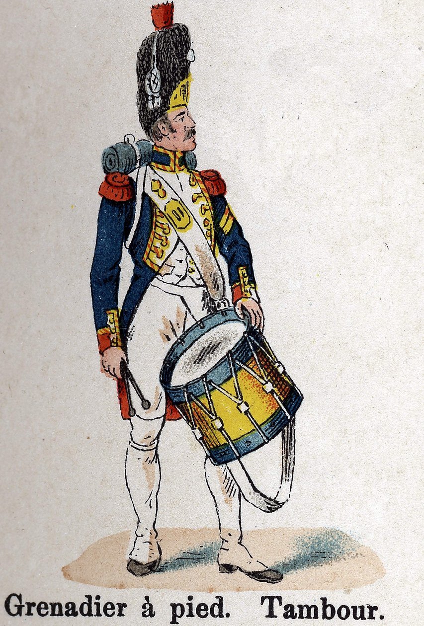 Guarda Imperial Napoleão I: Grenadier a pé - Tambor. Placa do livro Les Uniforms de l