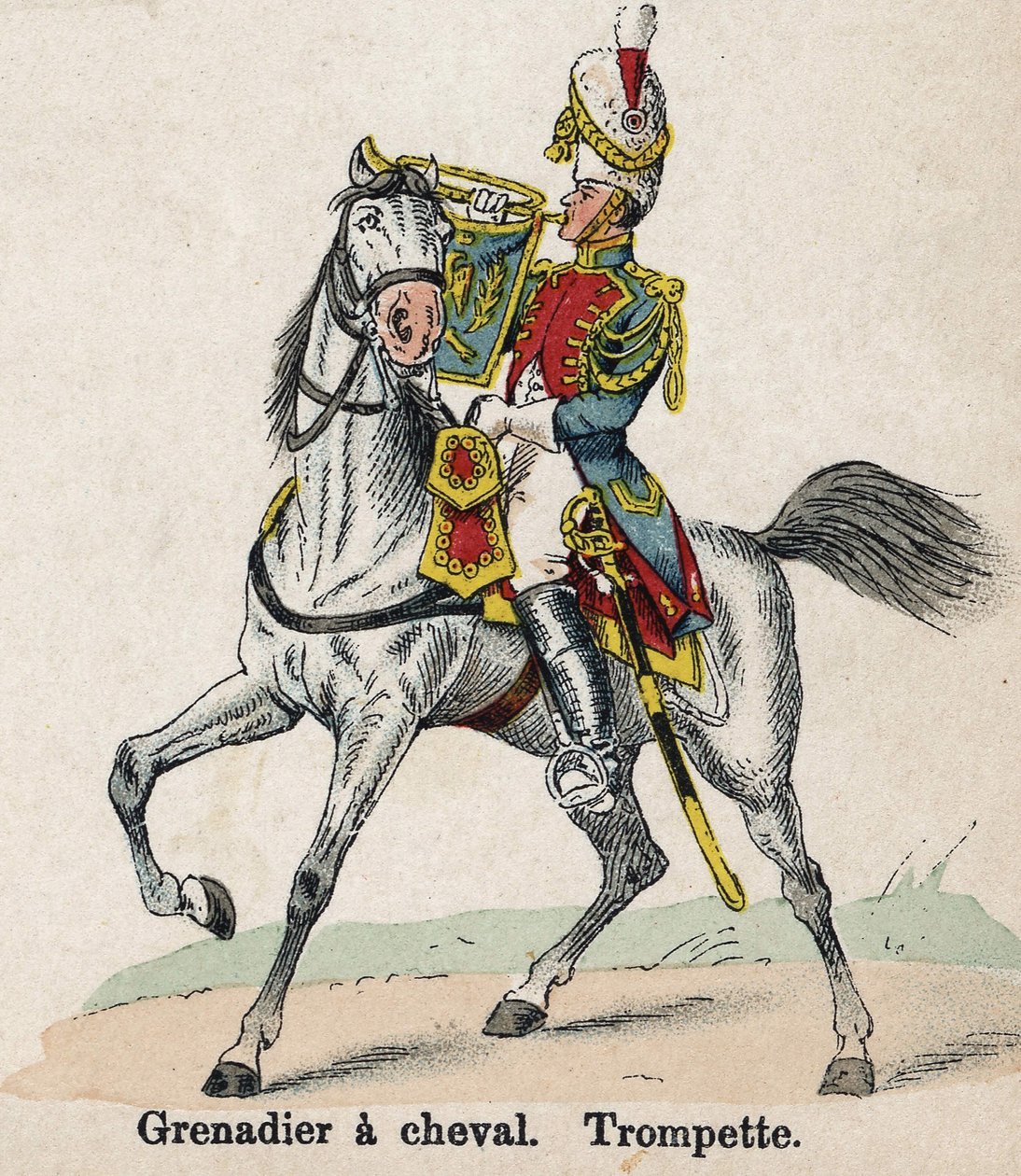 Guarda Imperial Napoleão I: Granadeiro a cavalo - Trompeta. Placa do livro Les Uniforms de l