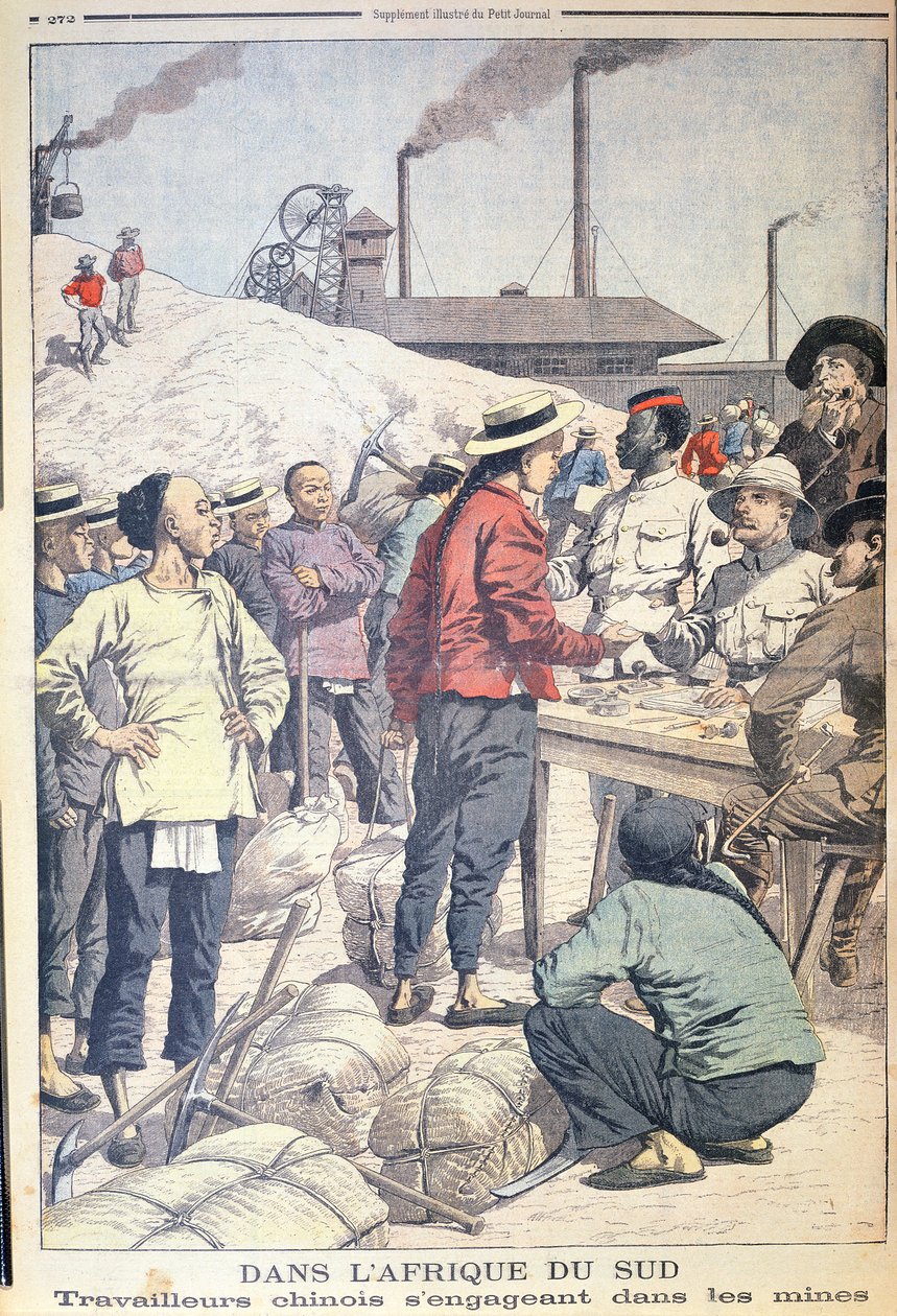 Importando trabalhadores chineses para trabalhar nas minas de ouro da África do Sul em 1904, ilustração do Le Petit Journal, 1904 de French School