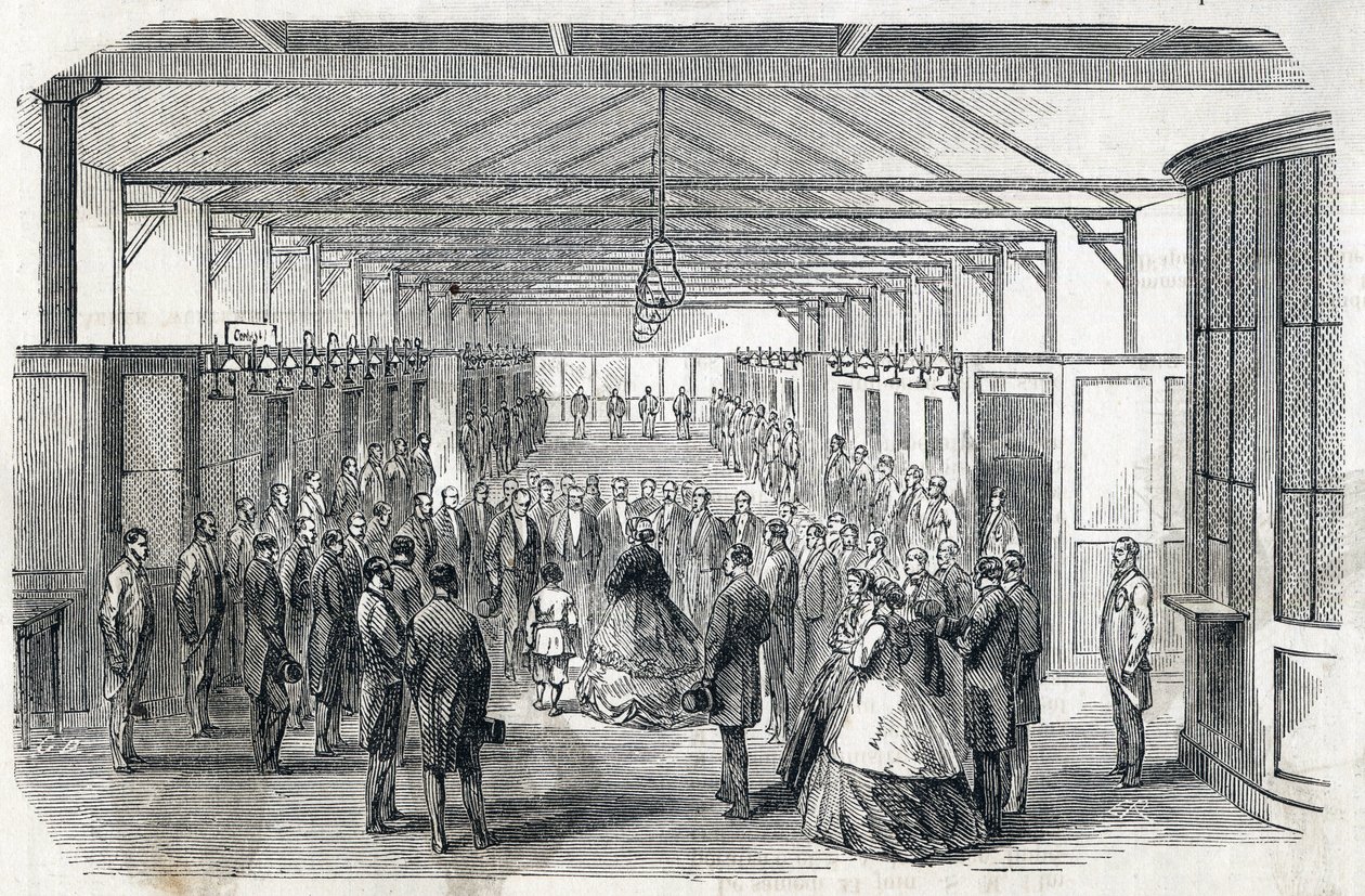 Impressionar Eugenie e o Príncipe Imperial visitam o Banco da França, 23 de Junho de 1866 - - gravura em Le MONDE Illustrous DU 07/07/1866 de French School