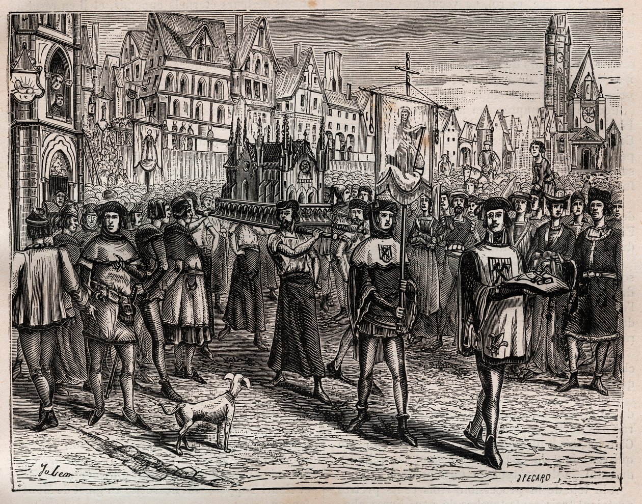 Em 1318, a eveque de Paris convocou o clero da cidade para a tradução das relíquias de Saint-Magloire - Uma procissão começou saindo da igreja de Saint-Magloire na Rua Saint-Denis e passou pela Rua aux Ours, para o cemitério de Saint-Nicolas-des-Cha de French School