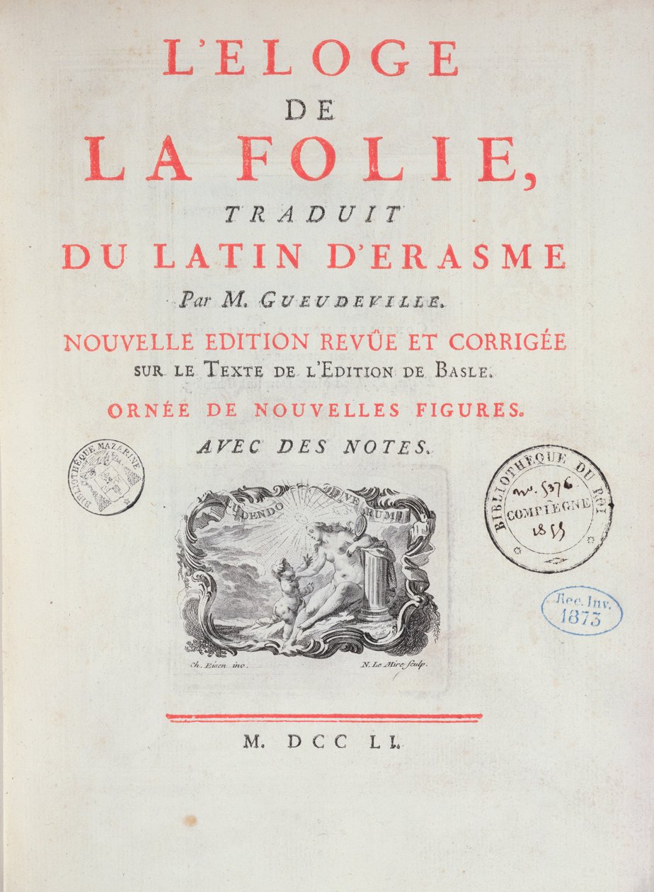 Em louvor da loucura, 1751 (papel impresso) de French School
