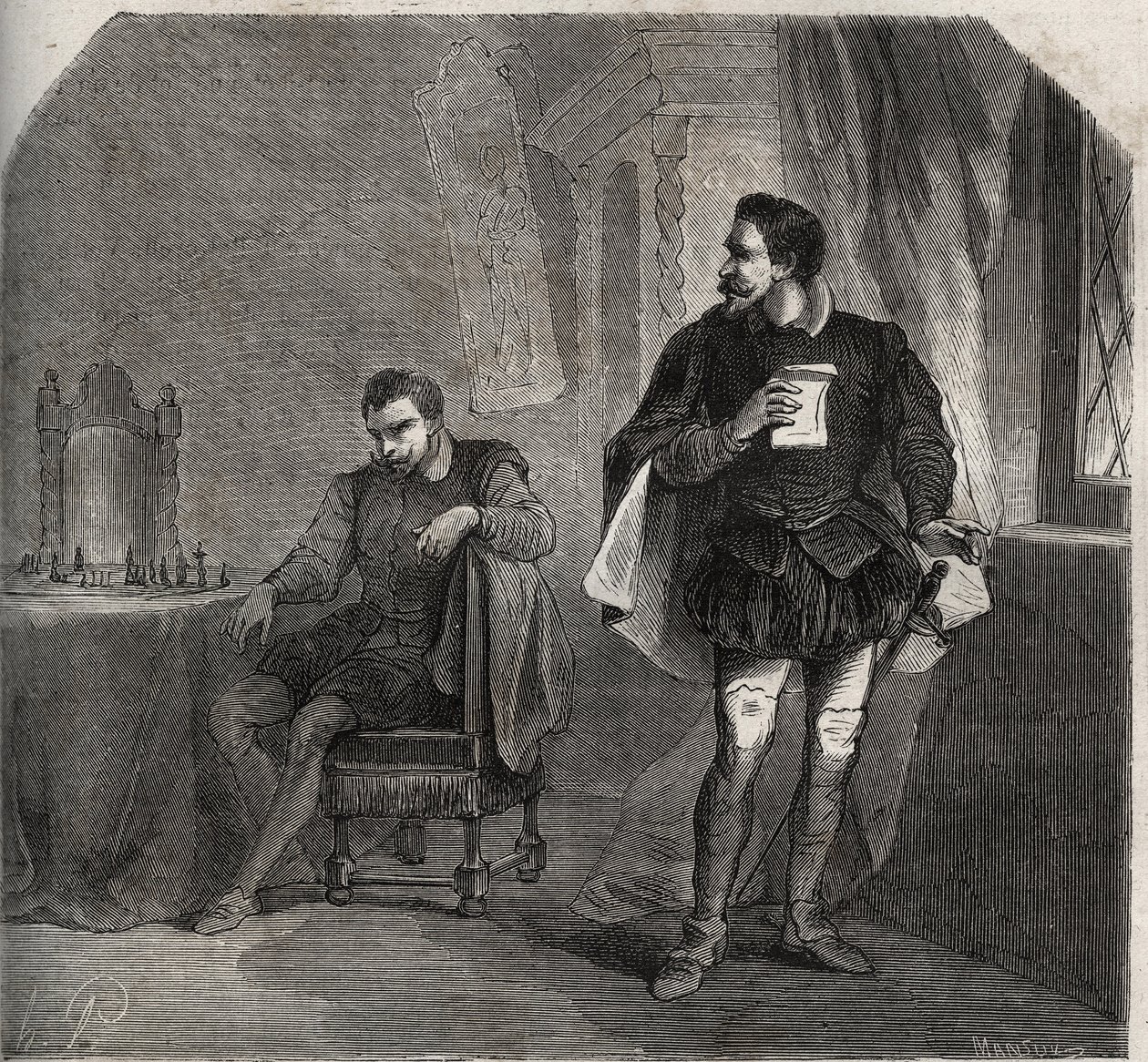 Em um jogo de xadrez com James Balfour, Jacques (James) Hepburn (conhecido como Bothwell) (cerca de 1534-1578), amante da Rainha Mary (Mary) Iere Stuart (1542-1587), recebeu uma mensagem da Rainha informando-a de que seu marido Henry (Henry) Stuart chamou  de French School