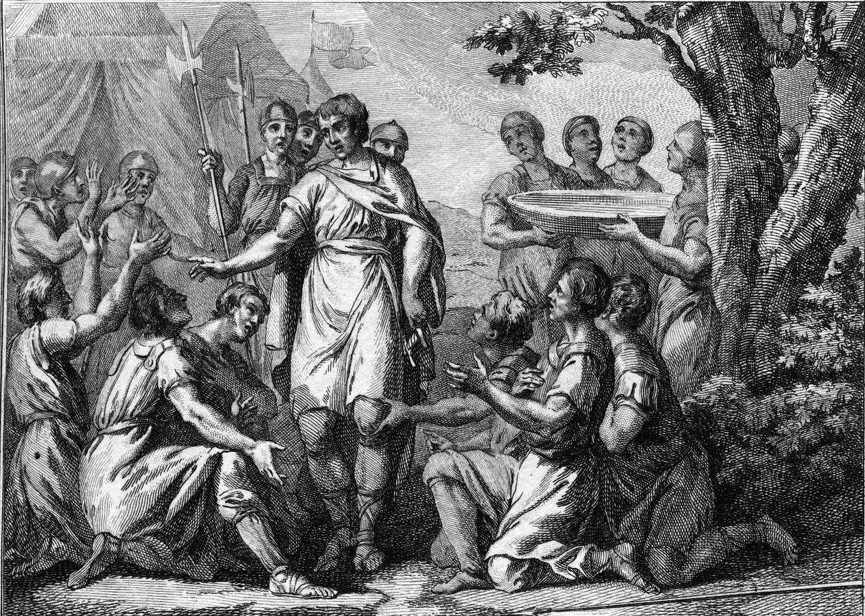 Inauguração de Pharamond (século V): sacro do rei dos Francos Pharamond (ou Pharamun ou Faramund ou Paramund). Gravura do século XVIII. de French School