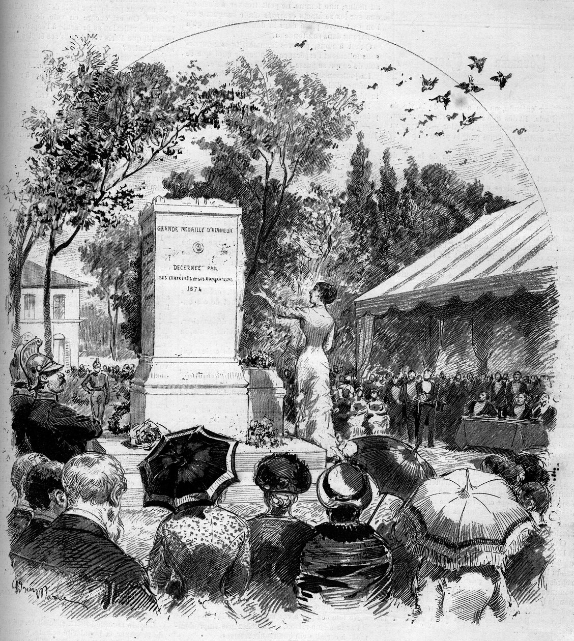 Inauguração do monumento dedicado ao pintor Jean Baptiste Camille Corot (1796-1875) em Ville d