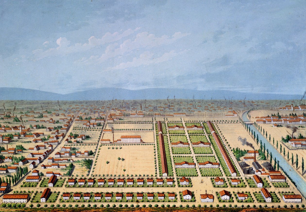 Plano de habitação industrial em Mulhouse, França, 1846 de French School
