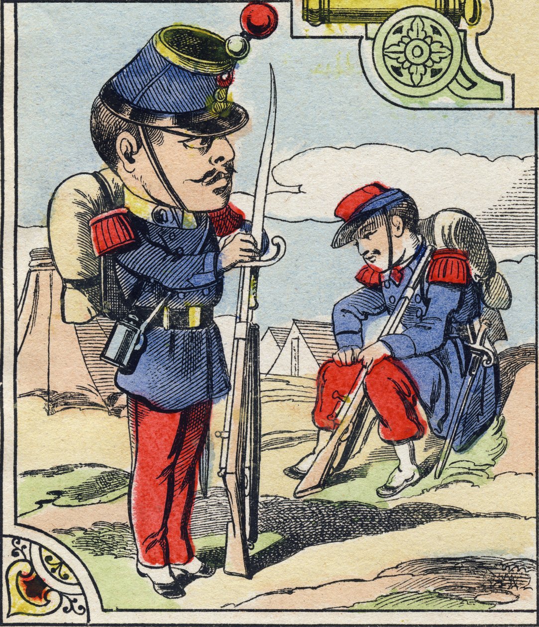 Linha de infantaria. Gravação em "Alfabeto Militar Cómico". Quinta série. Imagem epinal. Pellerin e Cie, Impressoras, Epinal, final do século XIX. 16 páginas. Dim: 25x18,5cm. de French School