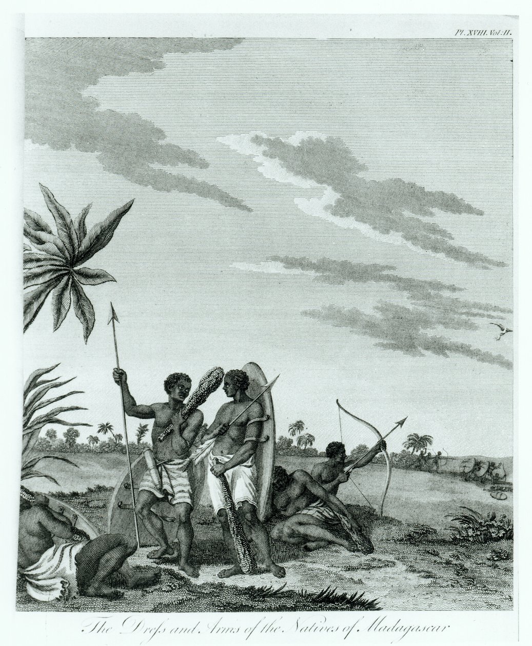 Habitantes de Madagascar, do volume 2 de Memórias e Viagens do Conde Benyowsky, publicado em 1790 de French School