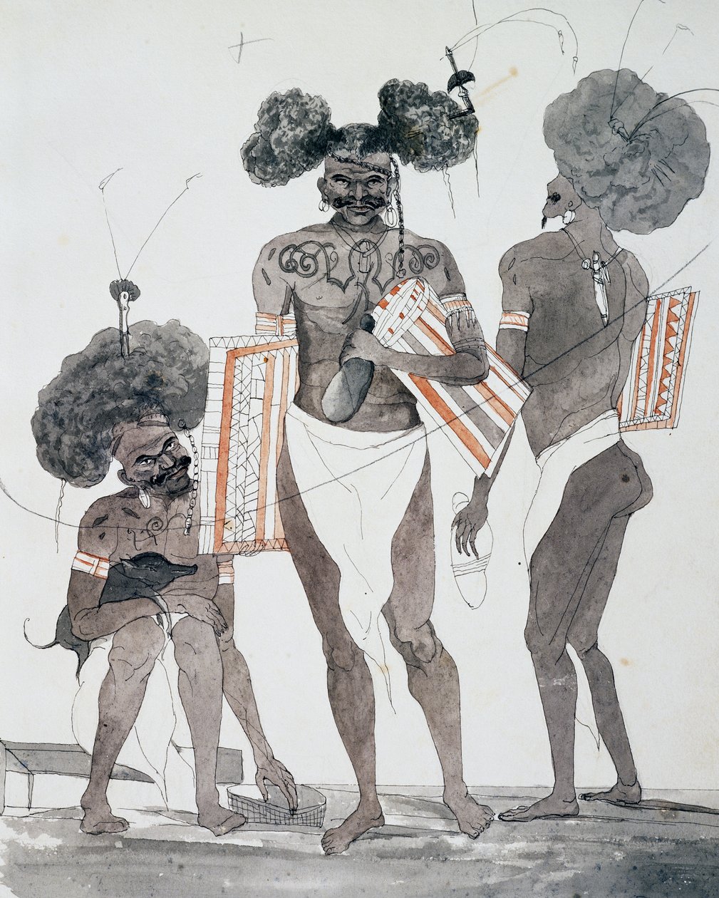 Habitantes de Port Dori, aguarela de Jules-Louis Lejeune, com base em Voyage around world de French School