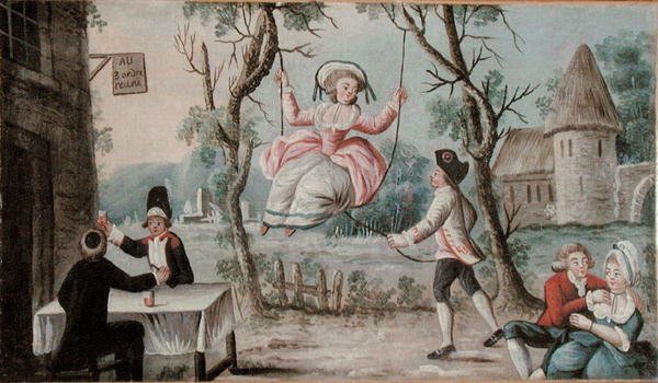 Sinal interior pintado para uma taverna representando as Três Ordens reunidas, cerca de 1789 (óleo sobre madeira) de French School