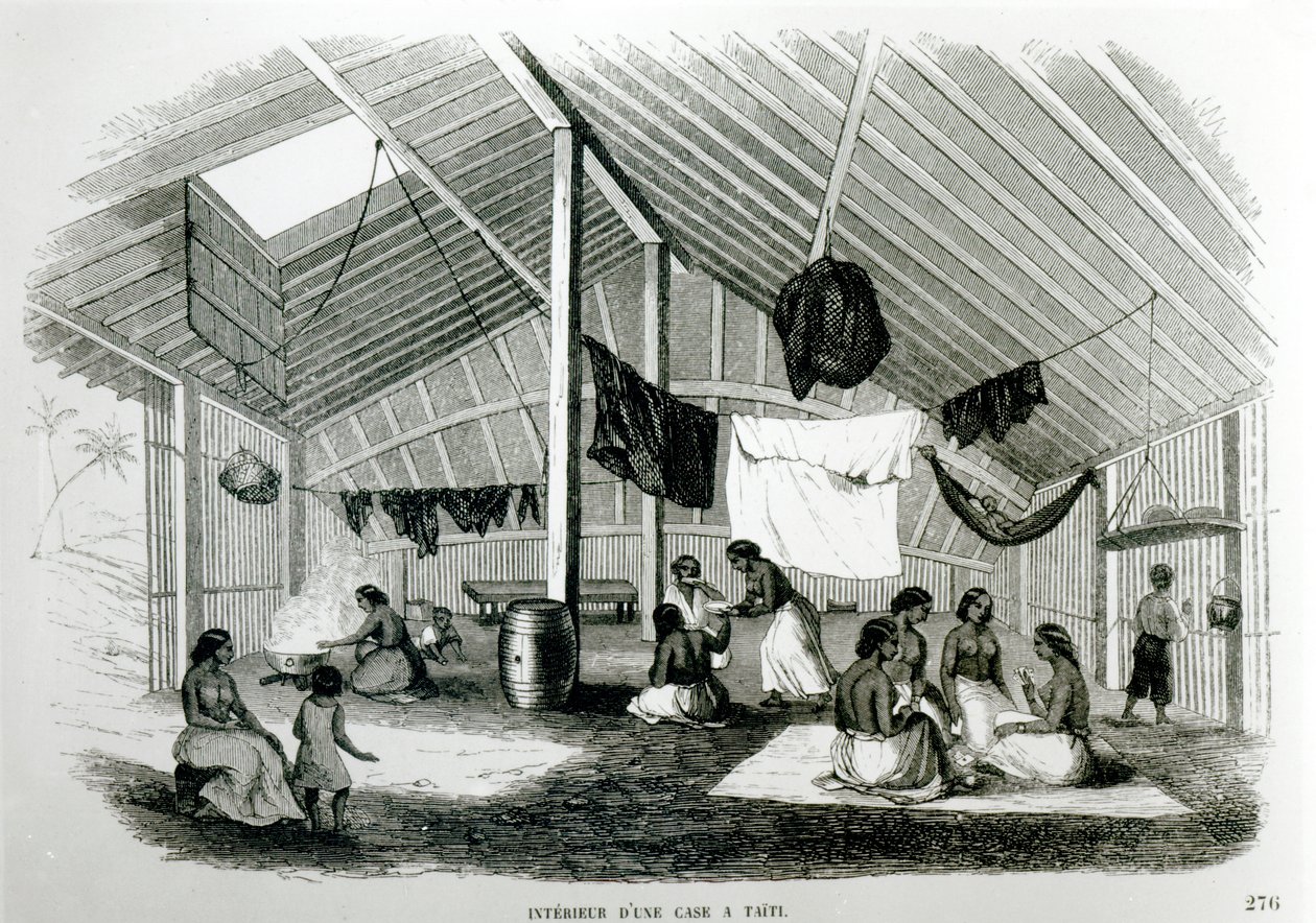 Dentro de um Tahitan Hut, de "Viagens nos dois oceanos", de Eugene Delessert, 1848 de French School