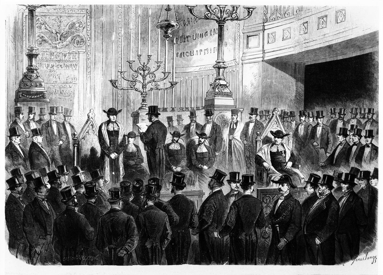 Instalação de Lazard Isidor como Rabino Chefe da França em 1867 na Sinagoga da Rue Notre-Dame-de-Nazareth em Paris de French School