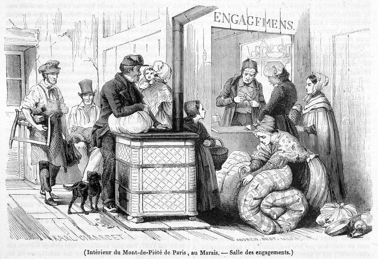 Interior do Mont-de-Piété em Paris, no Marais: salão de noivado - in "Le Magasin picturesque" n.º 6 de junho de 1842 de French School
