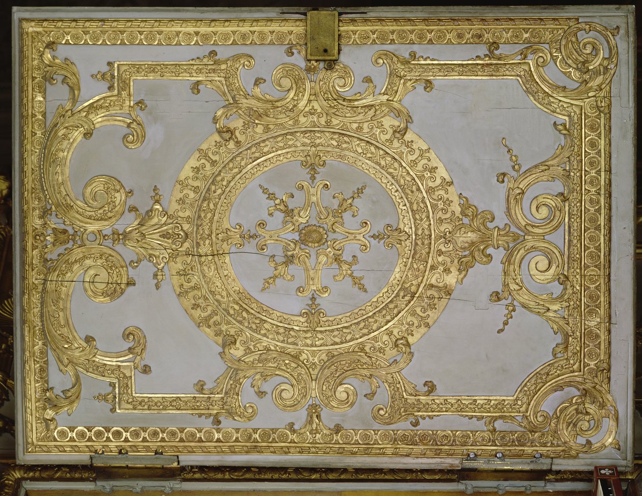 Interior de uma capela, o órgão (buffet de porta) no estilo de Louis XIV (relevo de ouro, estuque e madeira) de French School