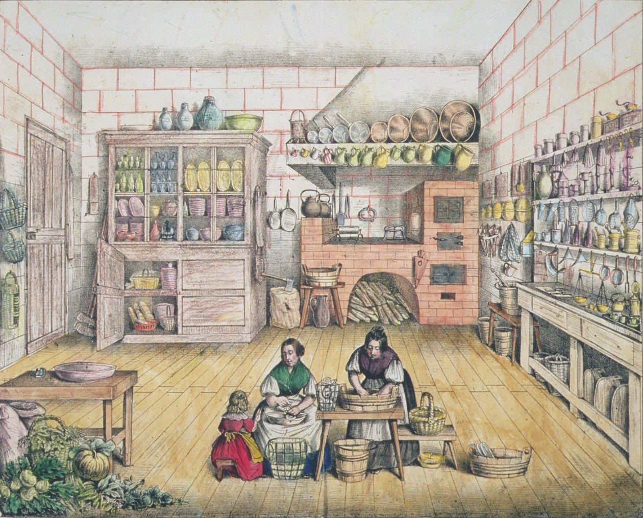 Interior, de, um, francês, cozinha rural, tarde, 19o século de French School