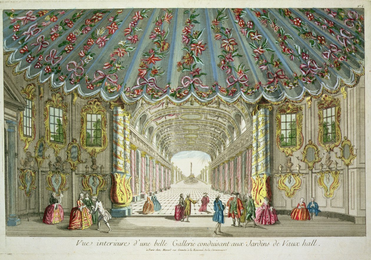 Interior de uma galeria que leva aos jardins Vauxhall de French School