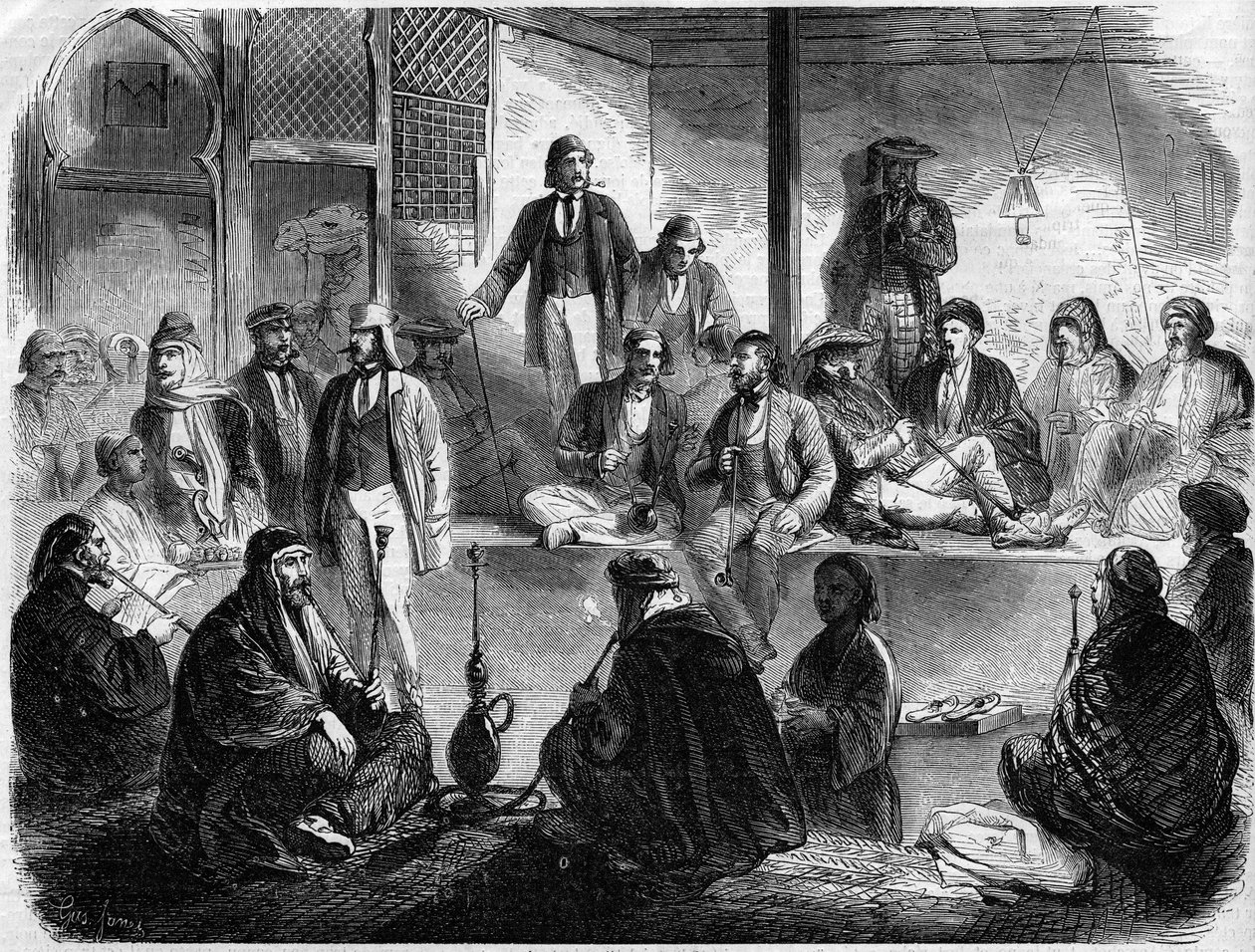 Interior de um café em Suez (Egipto) de French School