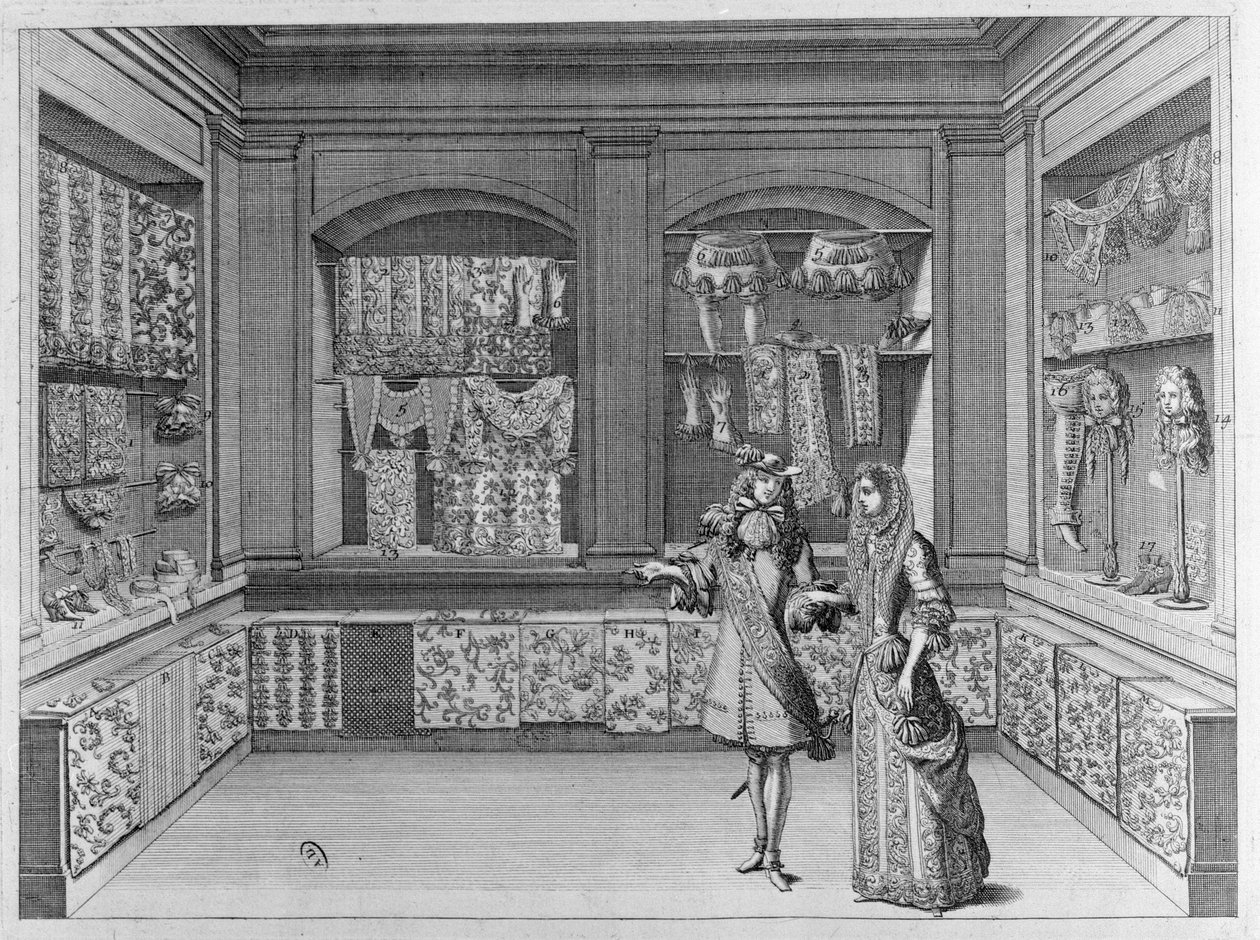 Interior de uma loja de rendas, 1678 de French School