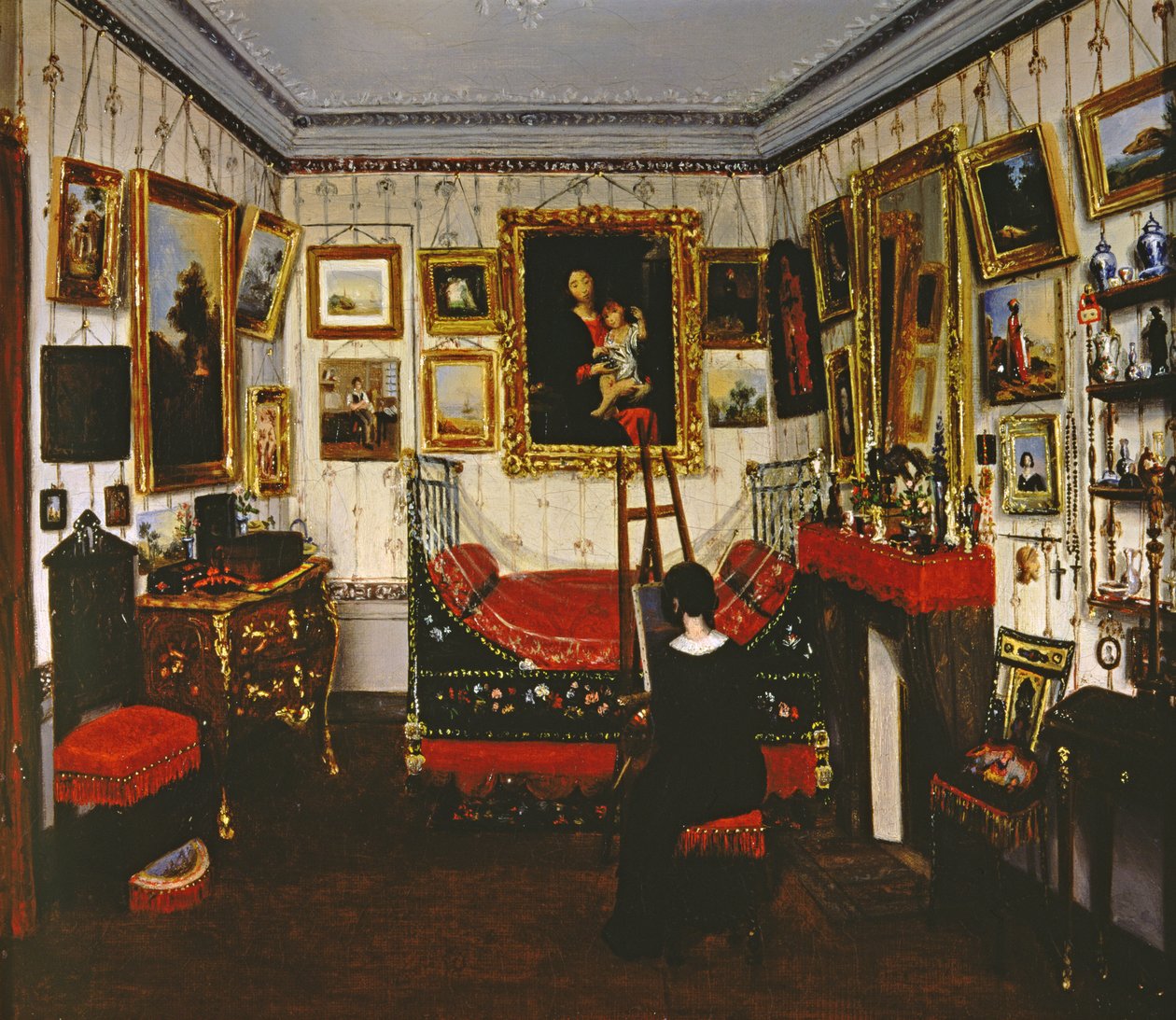 Interior de uma sala com uma pintura de senhora, 1850 de French School