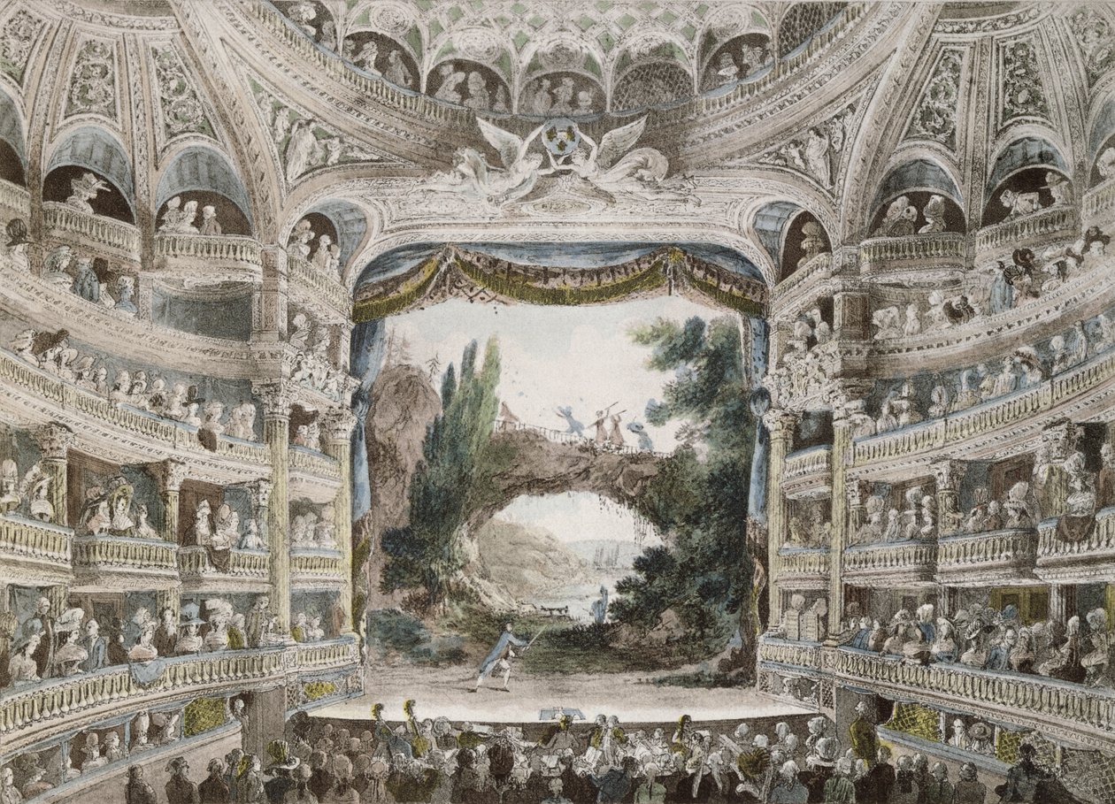 Interior do Comedie Francaise Theatre em 1791, depois de uma aguarela original de French School