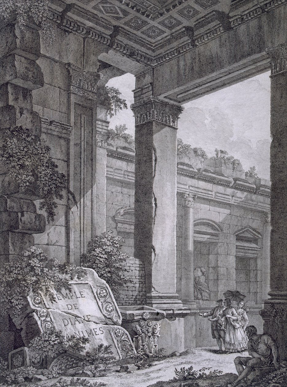 Interior do Templo de Diana, Nimes, de Antiguidades da França: Vol. I, Monumentos de Nimes de French School