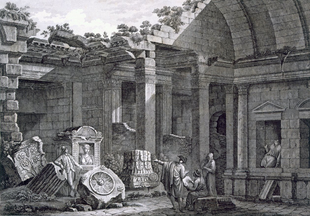 Interior do Templo de Diana, Nimes, de Antiguidades da França: Vol. I, Monumentos de Nimes de French School