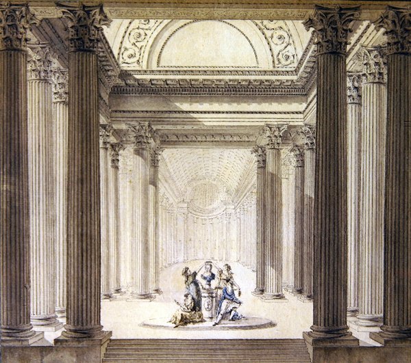 Interior do Templo da Virtude, c.1770 (caneta e tinta com aquarela sobre papel) de French School