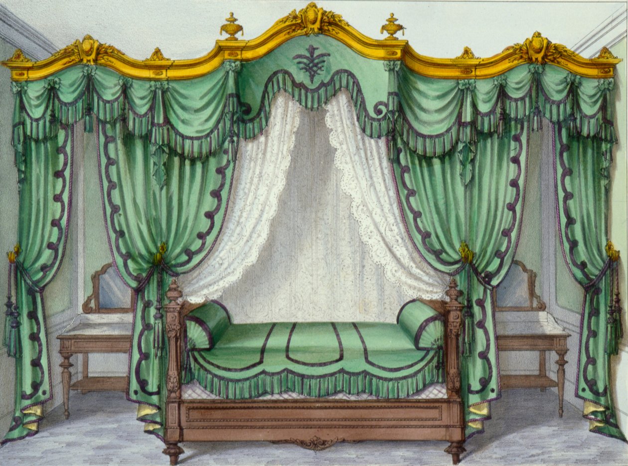 Interior, mostrando, mobília, de, um, francês, periódico, 1850s de French School