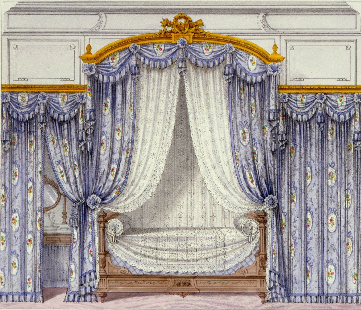 Interior, mostrando, mobília, de, um, francês, periódico, 1850s de French School