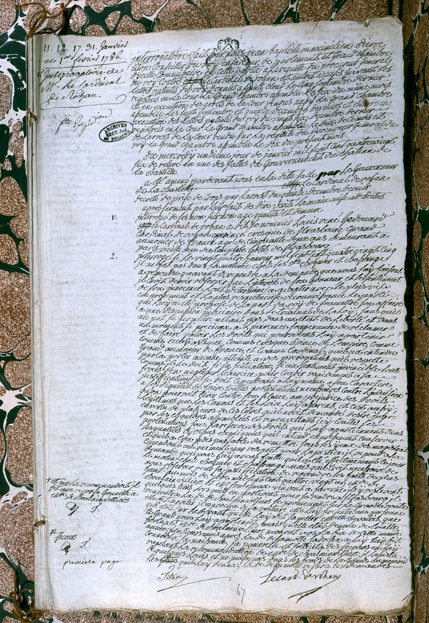 Interrogatório do Cardeal de Rohan (1734-1803), janeiro de 1786 de French School