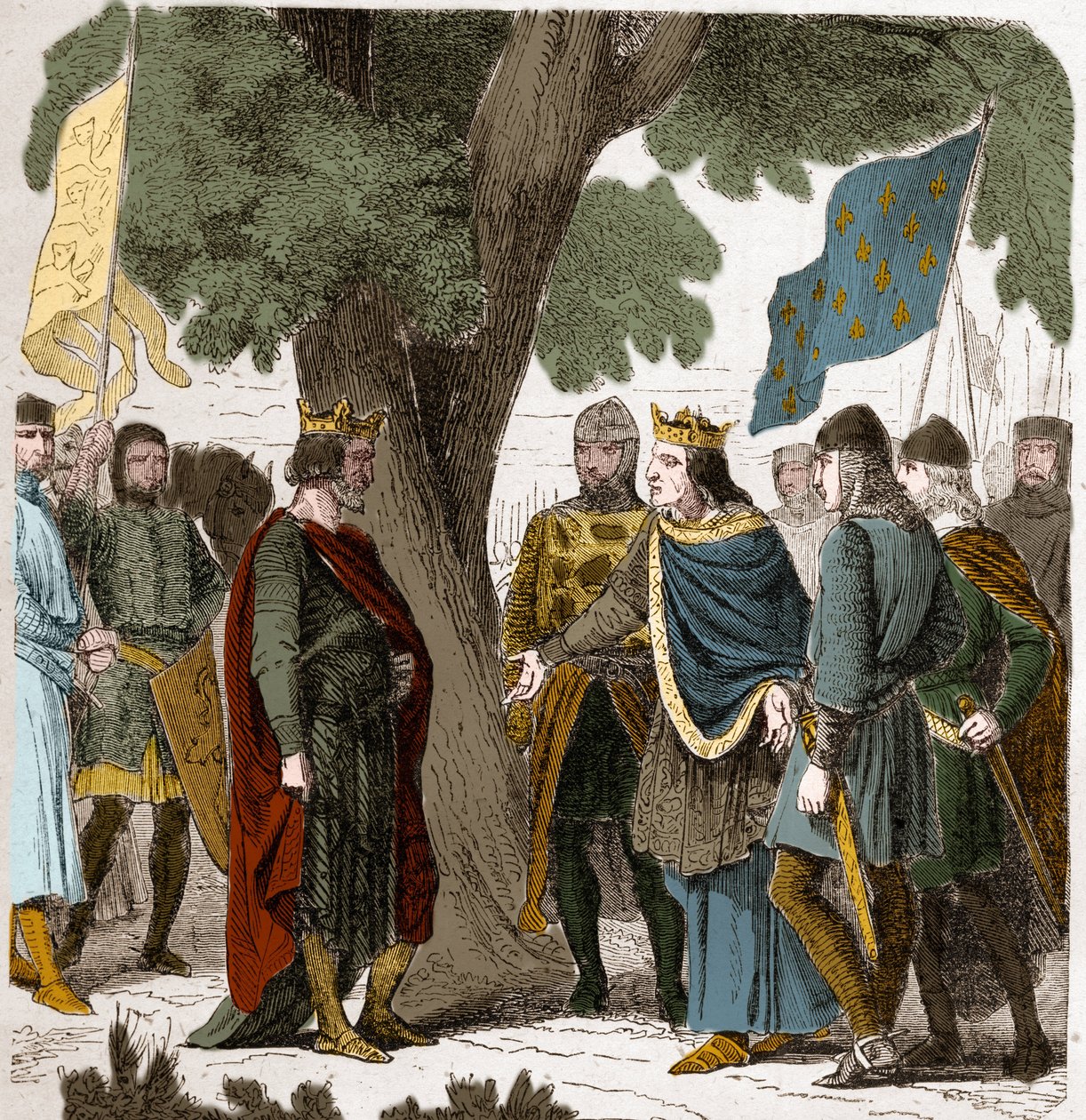 Entrevista de Gisors na Alta Normandia entre o Rei Philippe Auguste e o Rei Henrique II 2 Plantagenet da Inglaterra (1133-1189) em 1188. de French School