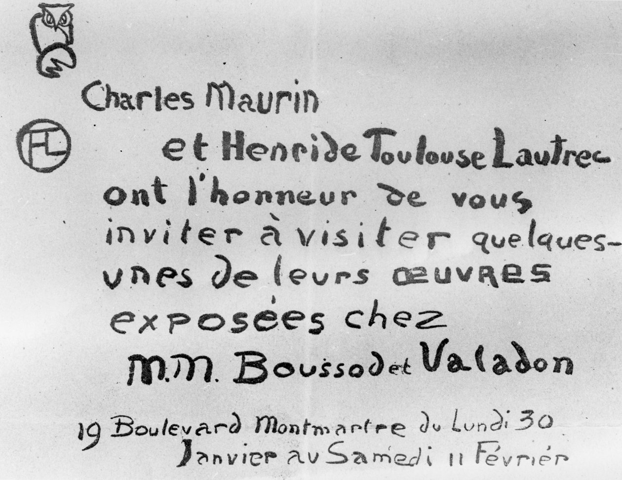 Convite para uma exposição da obra de Charles Maurin e Henri de Toulouse-Lautrec de French School