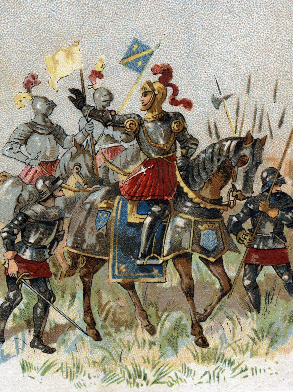 Guerras italianas: Luís XII (1462-1515), Rei de França, na Batalha de Agnadel (Milão), na Itália, em 14 de Maio de 1509. Cromolitografia. de French School