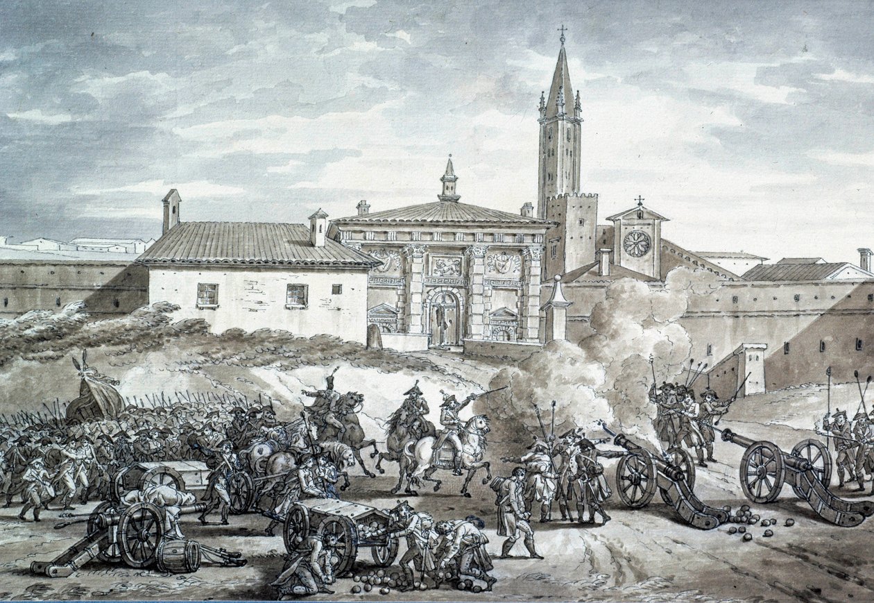 O campo italiano: a ocupação de Verona pelo exército francês de Napoleão Bonaparte (1789-1821). Desenho anônimo por volta de 1797. Paris, Museu do Louvre de French School