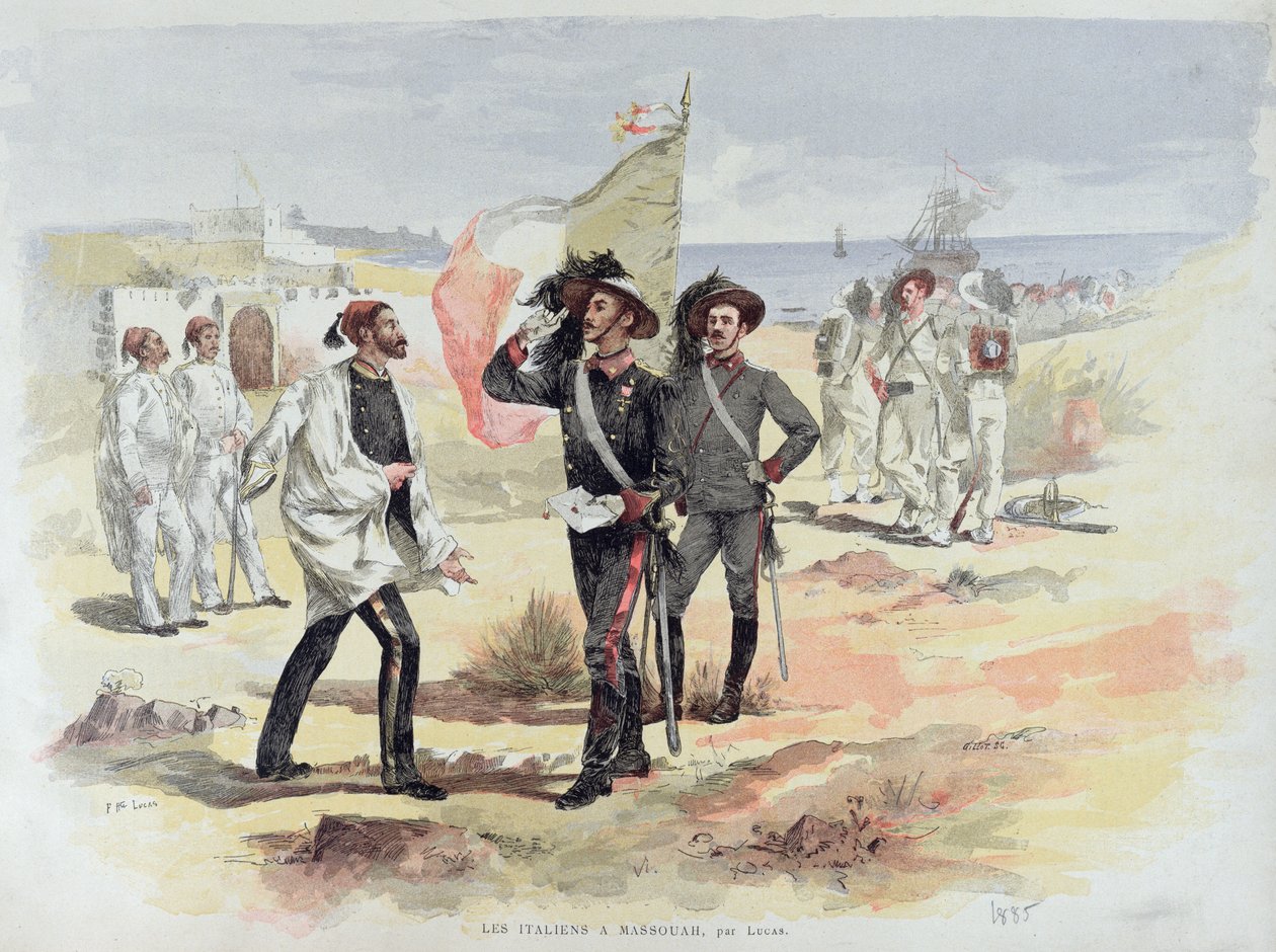 Tropas italianas ocupando Massaoua, Eritreia em 1885 de French School