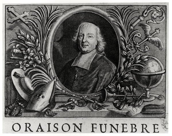 Jacques Benigne Bossuet (1627-1704), frontispício de Oraison Funebre por Bossuet de French School