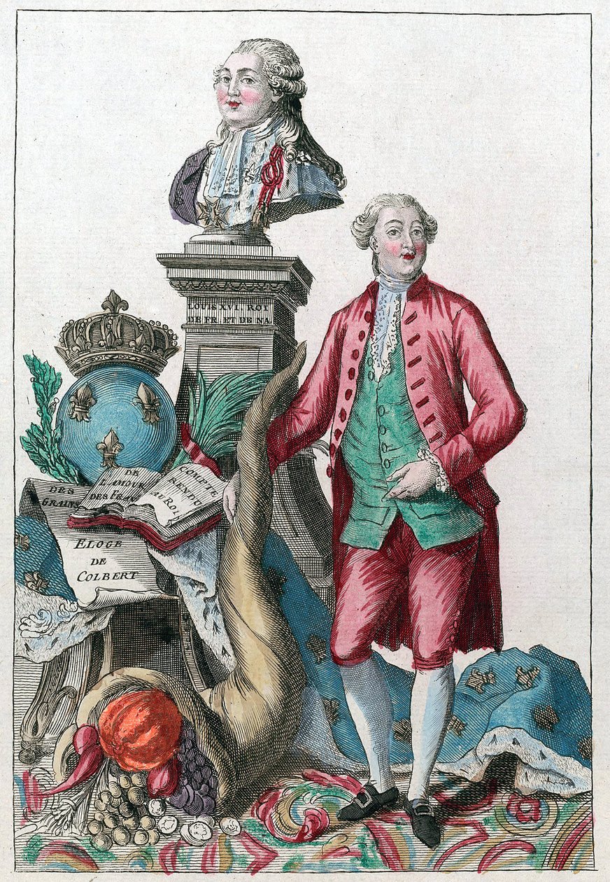 Jacques Necker (1732-1804) - Grande Necker, vossa sábia prudência, fará com que nossos corações se encham; vós trazeis de volta a abundância, sob o bom prazer de Luís XVI - Chifre da abundância - de French School