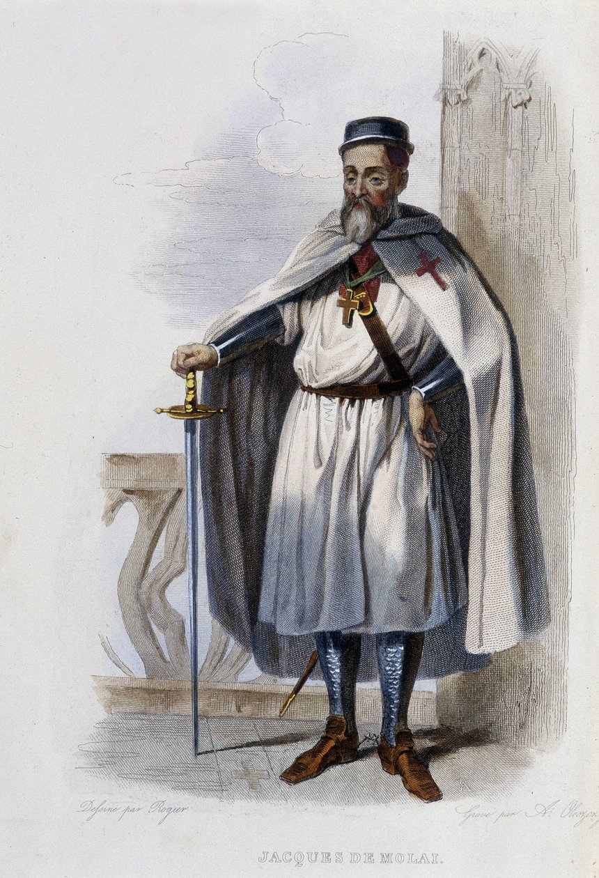 Jacques de Molai (ou Molay), último grande mestre da Ordem dos Templários (1243-1314) - em "Le Plutarque francais", ed. Mennechet de French School