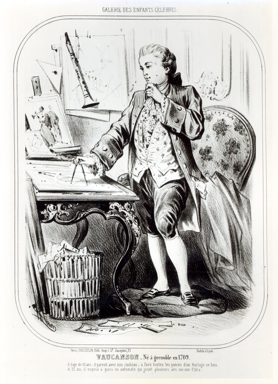 Jacques de Vaucanson como uma criança, ilustração da galeria das crianças da celebridade, c.1850 de French School