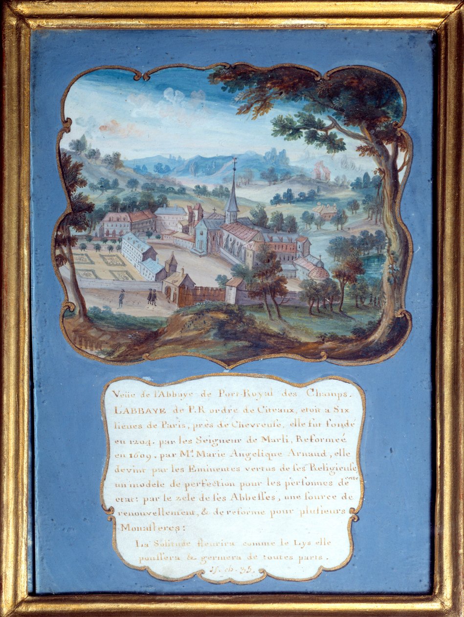 Jansenismo "Perspectiva da abadia de Port Royal des Champs". Vista do convento de Port-Royal-des-Champs). Guache anónima do século XVIII. Port Royal, Musee Des Granges. de French School