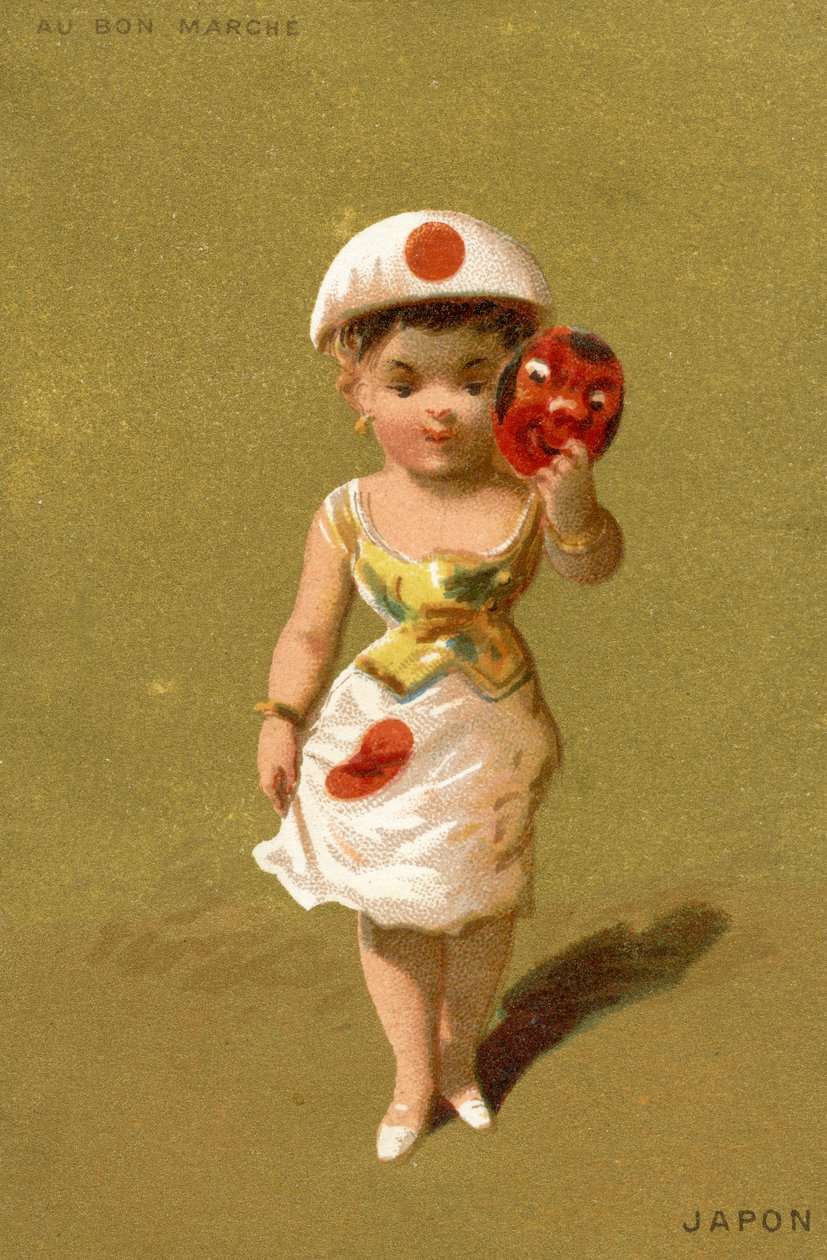 Menina japonesa, de uma série de ilustrações de crianças de diferentes países, produziu como cartões promocionais para a loja de departamentos Bon Marché em Paris, c.1890 de French School