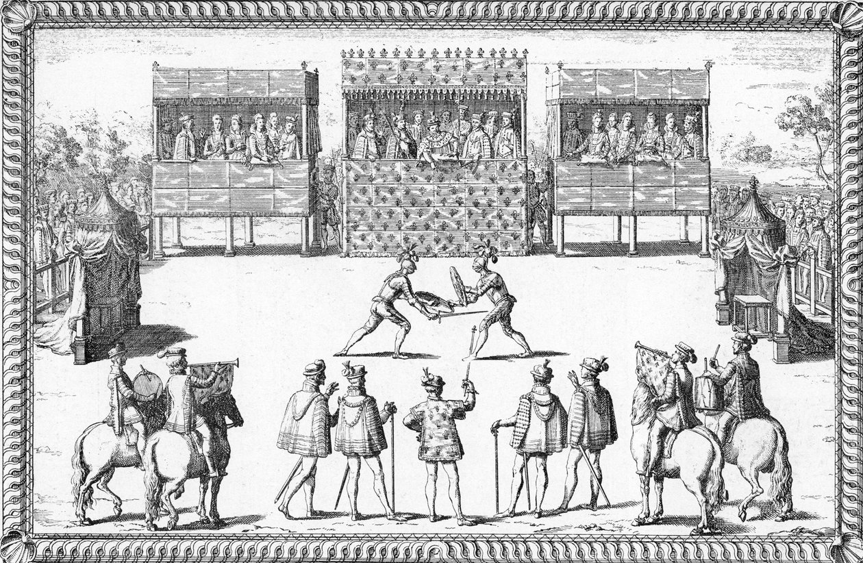 O golpe de Jarnac: Duelo de Guy Chabot de Jarnac e François de Vivonne de la Chataignerie perante o Tribunal de Saint-Germain-en-Laye de French School