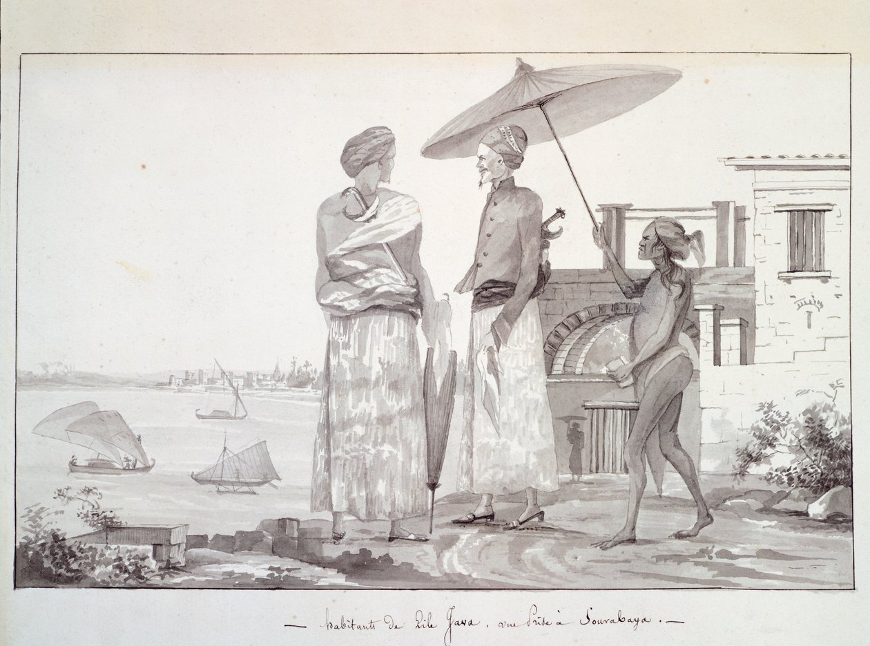 Java Island Innhabitants a caminho de Surabaya, Ilustração de Voyage à volta do mundo por Louis Isidore Duperrey, por L F Lejeune de French School