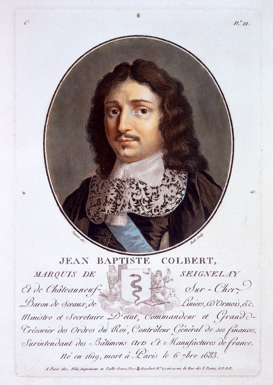 Jean-Baptiste Colbert, Marquês de Seignelay, de Retratos de grandes homens, mulheres ilustres e temas memoráveis da França, publicado em 1787-92. de French School