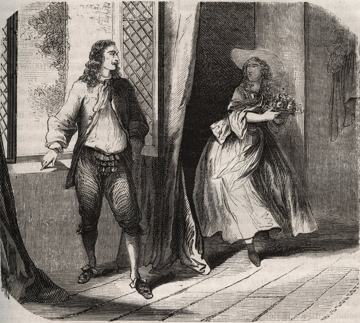 Jean Baptiste (Jean-Baptiste) Poquelin, dit Moliere (1622-1673) propôs à comediante Mademoiselle de Brie (Catherine Leclerc du Rose de French School